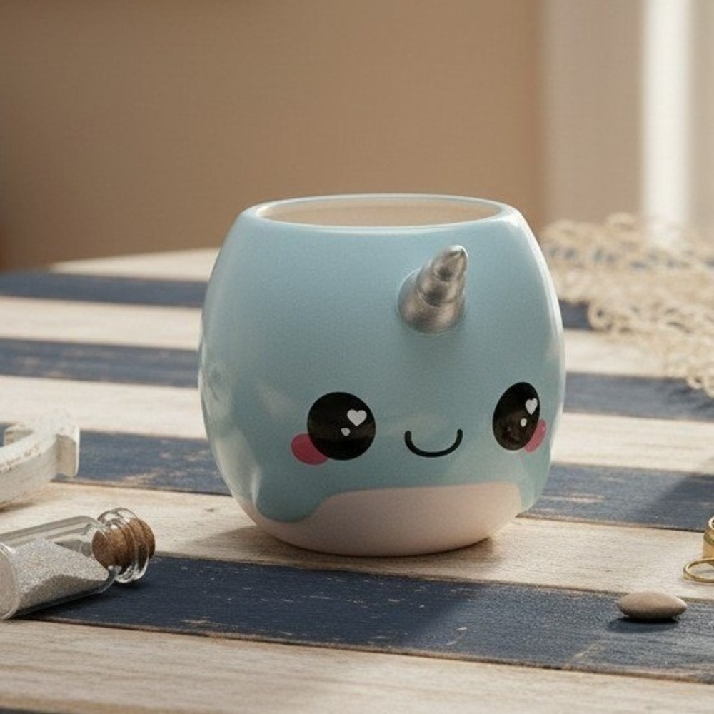 Narwhal Unicorn Coffee Cup, Blue Silver Glitter Mug, By Se7en 20 Drinkware